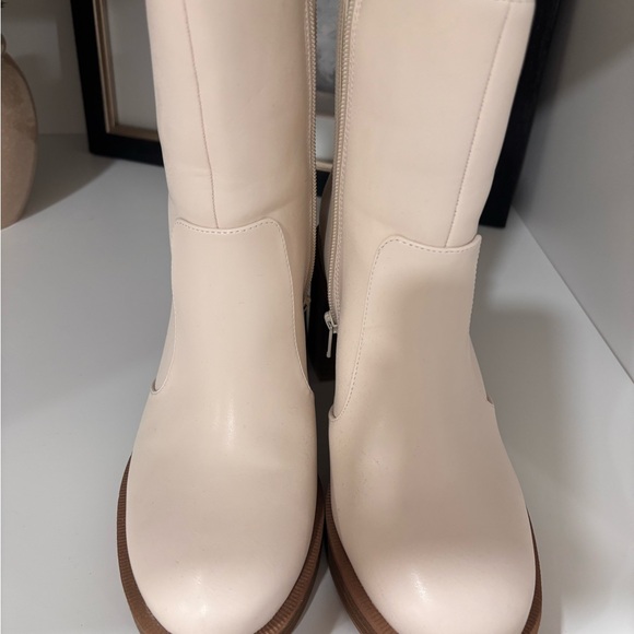 a new day Shoes - a new day Cream Mid-Calf Block Heel Boots with Side Zip